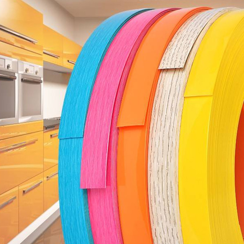 Banda adhesiva de borde de PVC de color sólido aplicada para la fabricación de muebles Banda adhesiva de borde de PVC de color sólido aplicada para la fabricación de muebles